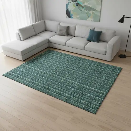 Teal And Mint Green Striped Washable Area Rug With UV Protection Photo 2