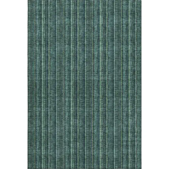 Teal And Mint Green Striped Washable Area Rug With UV Protection Photo 1