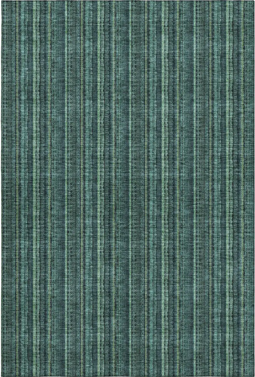 Teal And Mint Green Striped Washable Area Rug With UV Protection Photo 1
