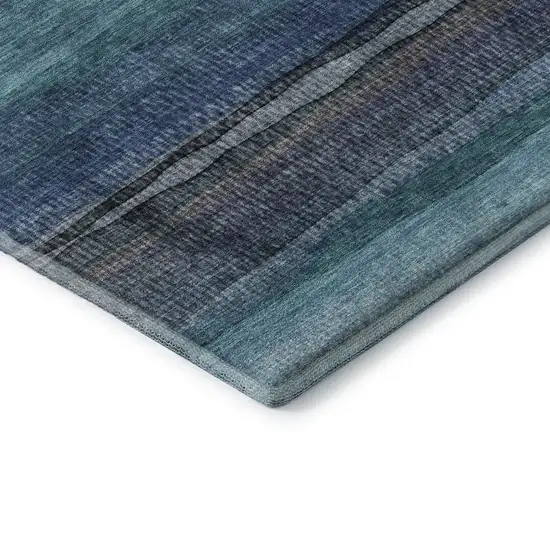 Teal And Navy Blue Striped Washable Area Rug With UV Protection Photo 7