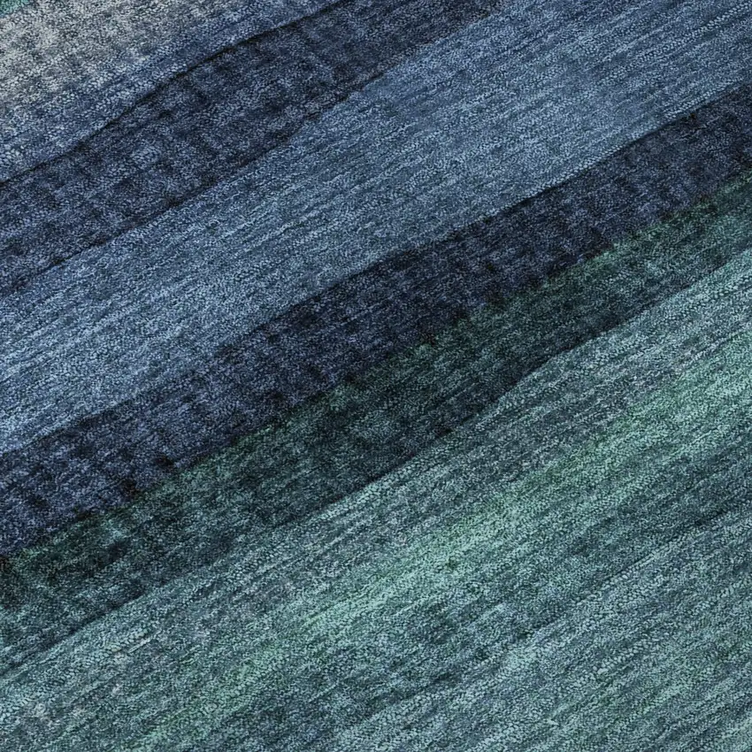 Teal And Navy Blue Striped Washable Area Rug With UV Protection Photo 8