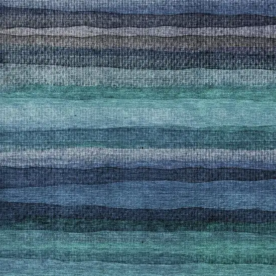 Teal And Navy Blue Striped Washable Area Rug With UV Protection Photo 3