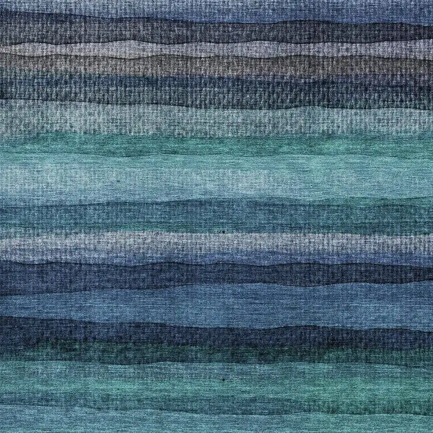 Teal And Navy Blue Striped Washable Area Rug With UV Protection Photo 3