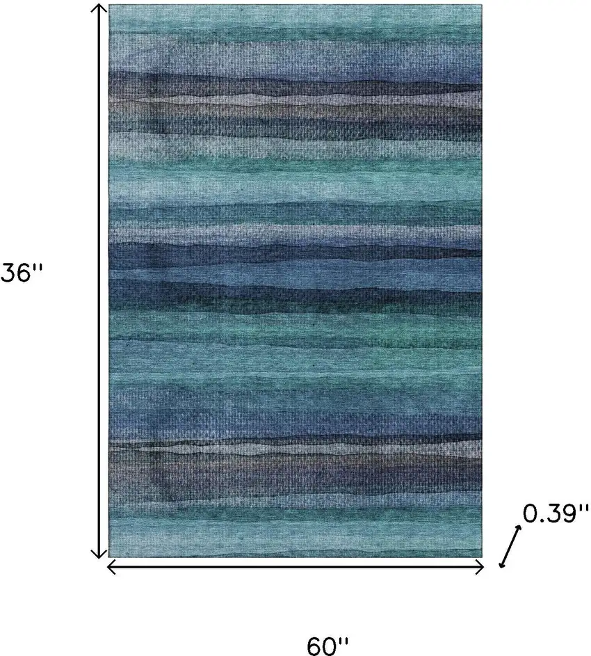 Teal And Navy Blue Striped Washable Area Rug With UV Protection Photo 9