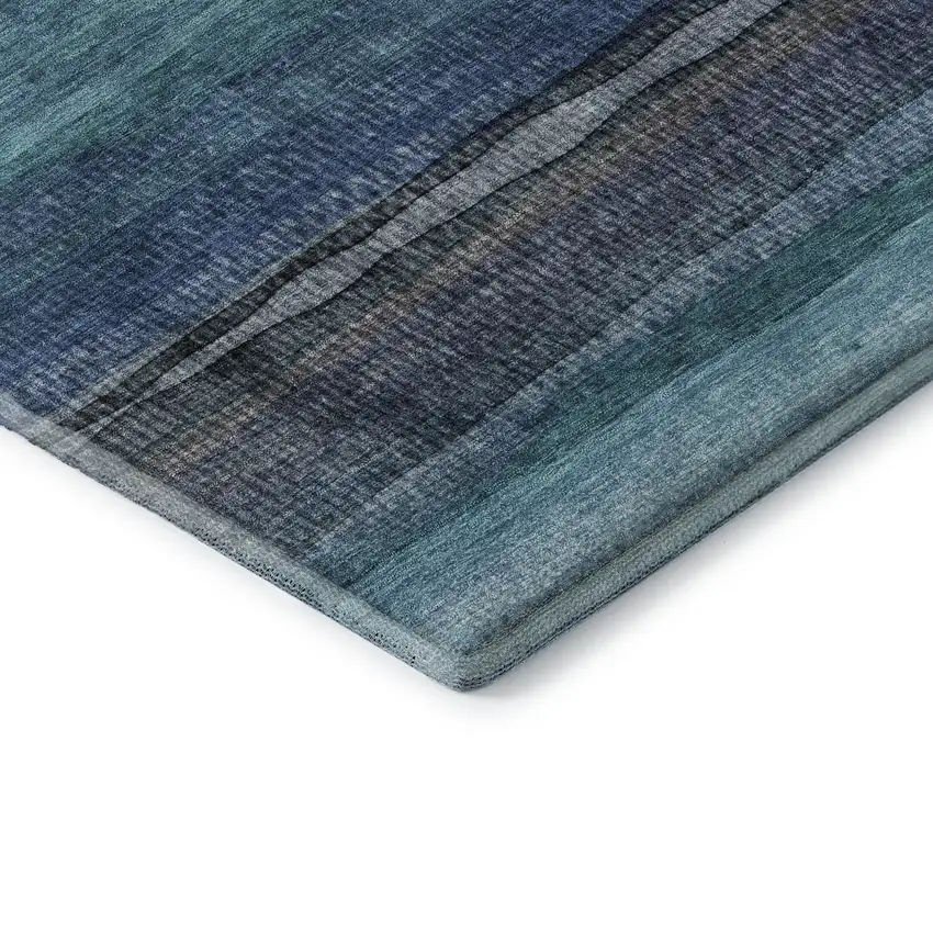 Teal And Navy Blue Striped Washable Area Rug With UV Protection Photo 7