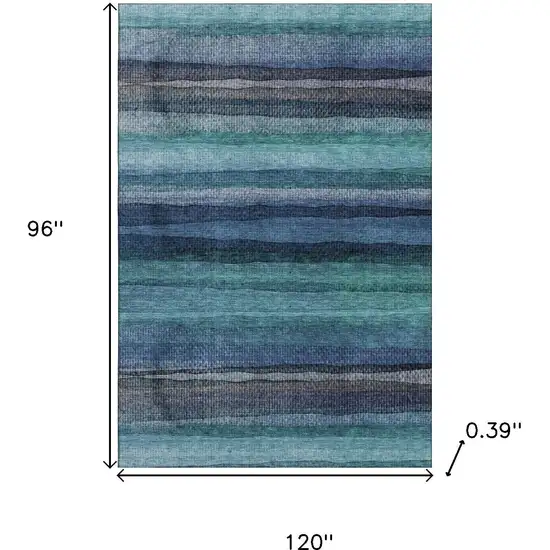 Teal And Navy Blue Striped Washable Area Rug With UV Protection Photo 9