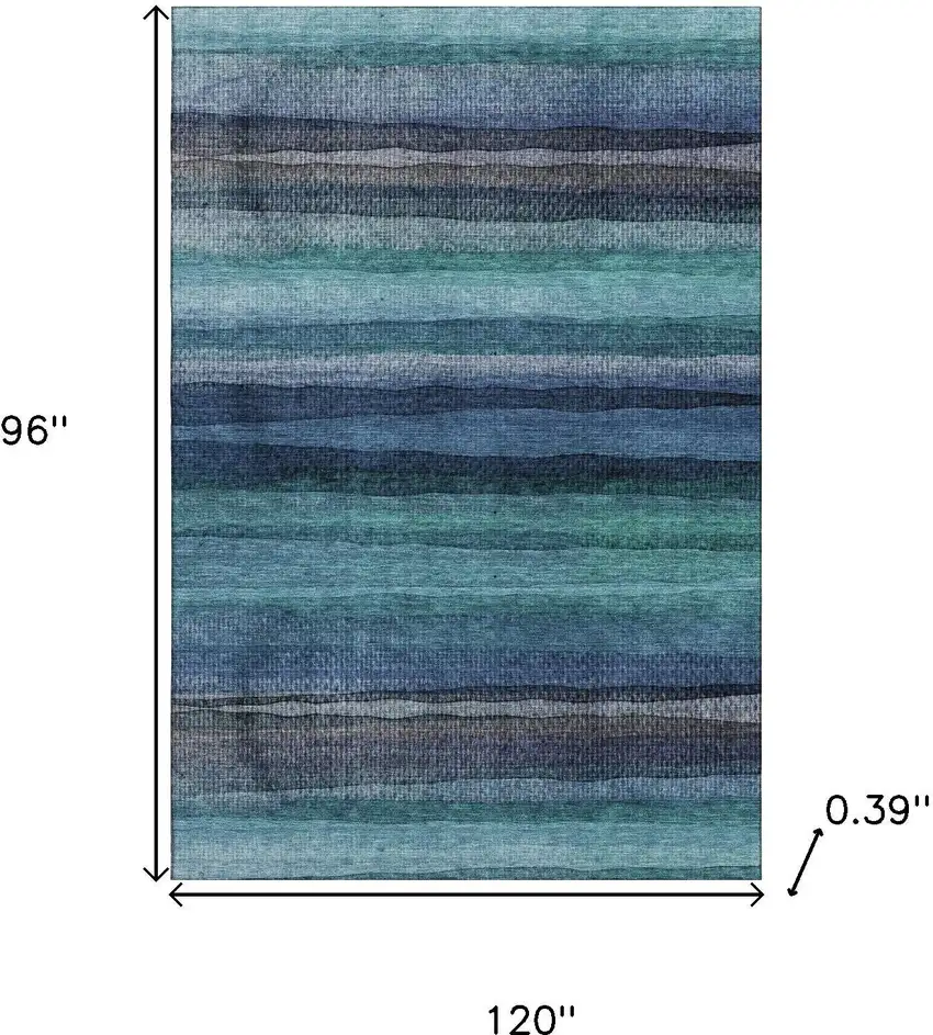 Teal And Navy Blue Striped Washable Area Rug With UV Protection Photo 9