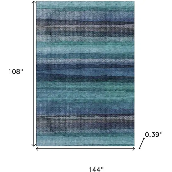 Teal And Navy Blue Striped Washable Area Rug With UV Protection Photo 9
