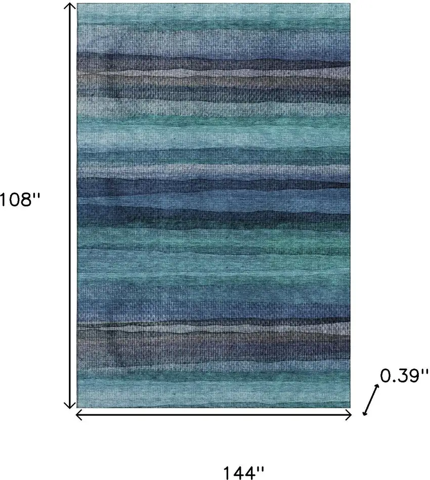 Teal And Navy Blue Striped Washable Area Rug With UV Protection Photo 9