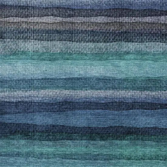 Teal And Navy Blue Striped Washable Area Rug With UV Protection Photo 3