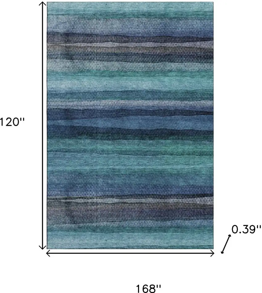 Teal And Navy Blue Striped Washable Area Rug With UV Protection Photo 9