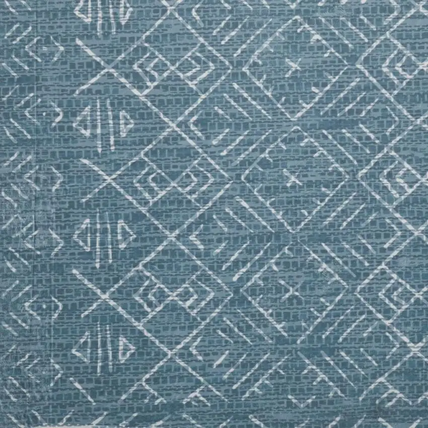 Teal And Off White Abstract Geometric Distressed Washable Area Rug Photo 3