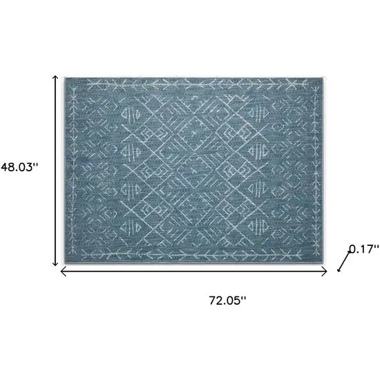 Teal And Off White Abstract Geometric Distressed Washable Area Rug Photo 8