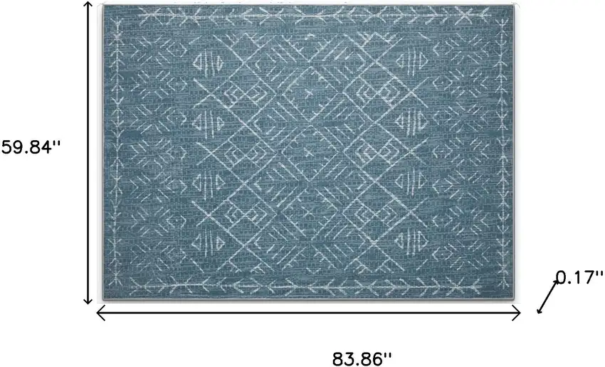Teal And Off White Abstract Geometric Distressed Washable Area Rug Photo 8