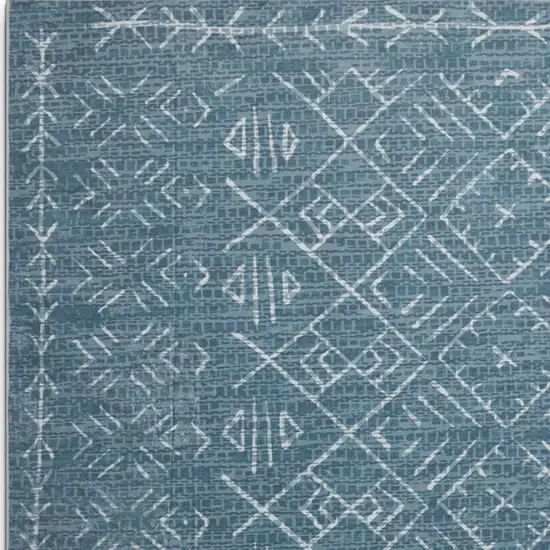Teal And Off White Abstract Geometric Distressed Washable Area Rug Photo 3