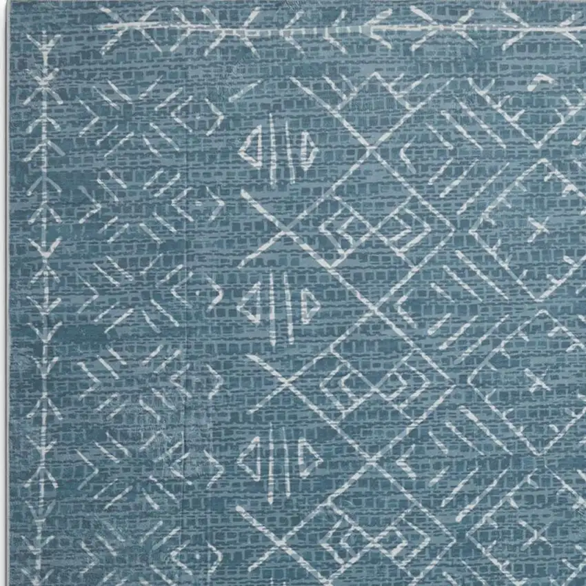 Teal And Off White Abstract Geometric Distressed Washable Area Rug Photo 3