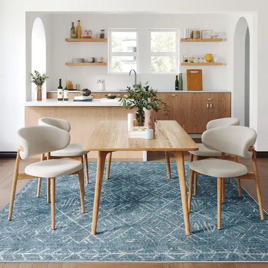 Teal And Off White Abstract Geometric Distressed Washable Area Rug Photo 5