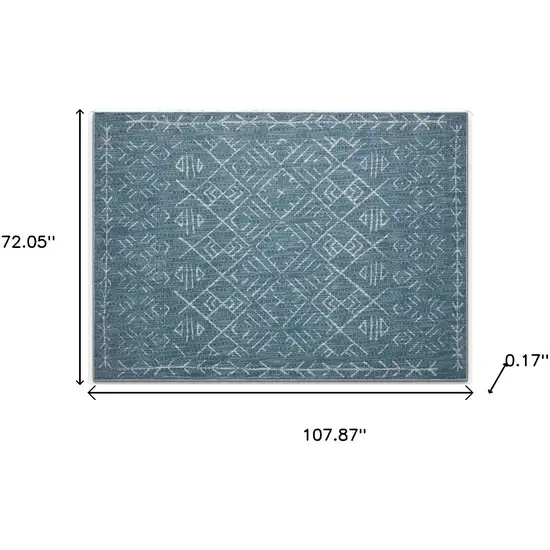 Teal And Off White Abstract Geometric Distressed Washable Area Rug Photo 8