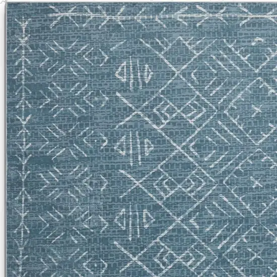 Teal And Off White Abstract Geometric Distressed Washable Area Rug Photo 3