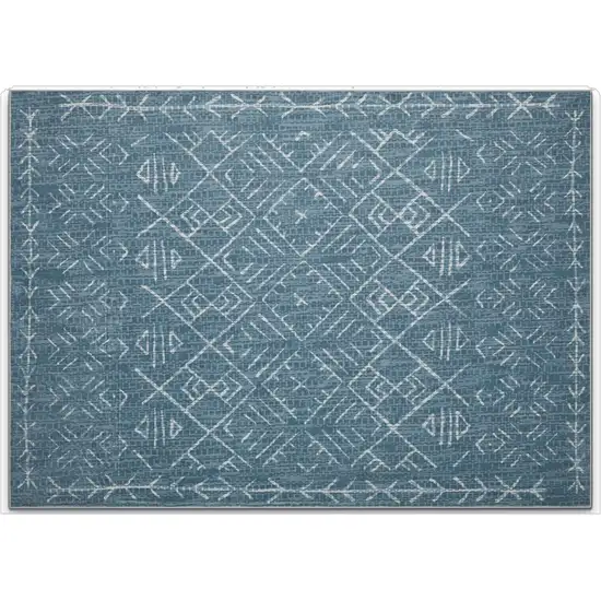 Teal And Off White Abstract Geometric Distressed Washable Area Rug Photo 2
