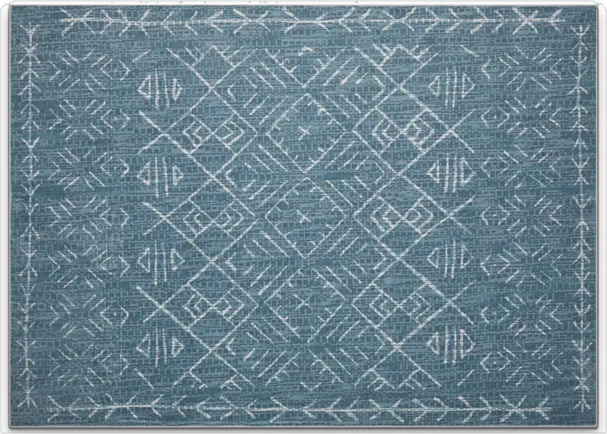 Teal And Off White Abstract Geometric Distressed Washable Area Rug Photo 2