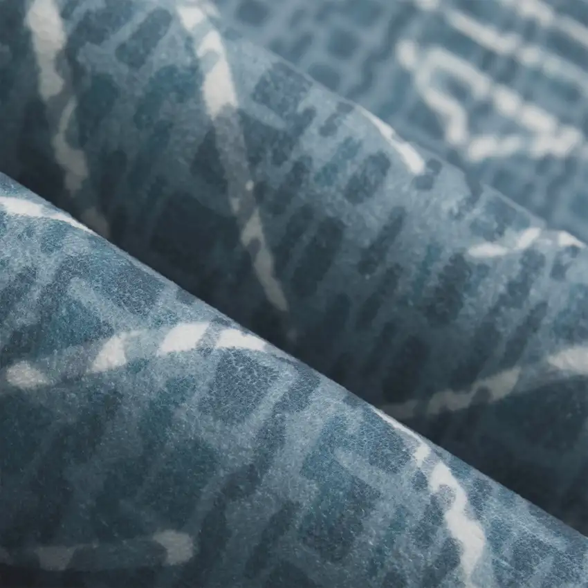 Teal And Off White Abstract Geometric Distressed Washable Area Rug Photo 7