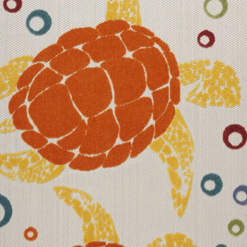 Teal And Orange Sea Turtle Indoor Outdoor Area Rug Photo 7
