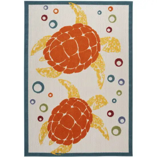 Teal And Orange Sea Turtle Indoor Outdoor Area Rug Photo 2