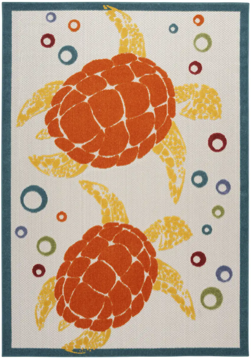 Teal And Orange Sea Turtle Indoor Outdoor Area Rug Photo 2