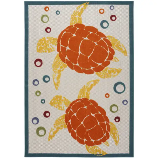 Teal And Orange Sea Turtle Indoor Outdoor Area Rug Photo 5
