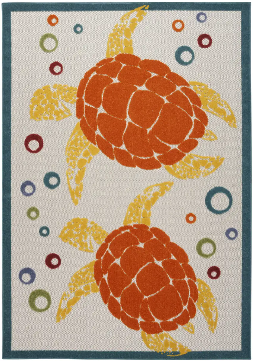 Teal And Orange Sea Turtle Indoor Outdoor Area Rug Photo 5