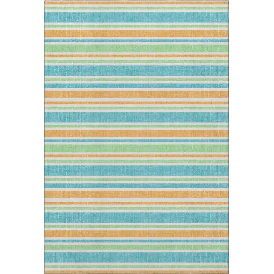 Teal And Orange Striped Washable Area Rug With UV Protection Photo 3