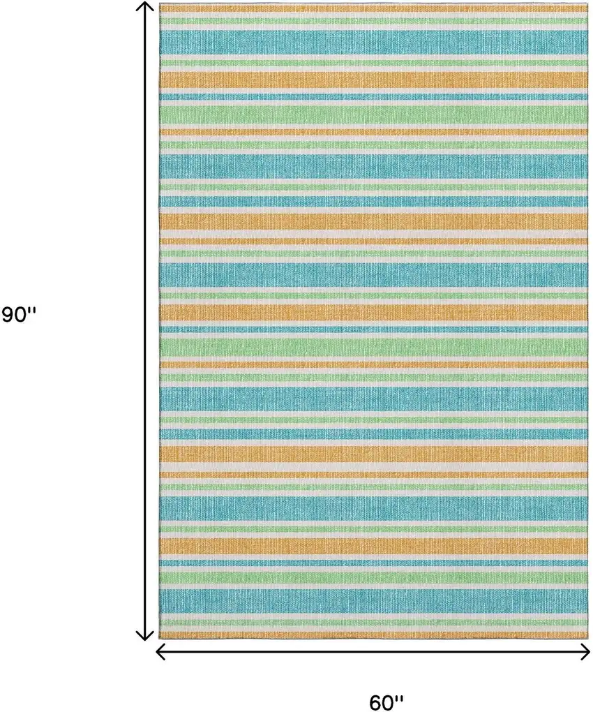 Teal And Orange Striped Washable Area Rug With UV Protection Photo 3