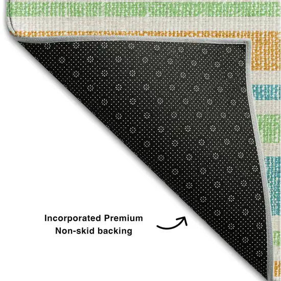 Teal And Orange Striped Washable Area Rug With UV Protection Photo 6