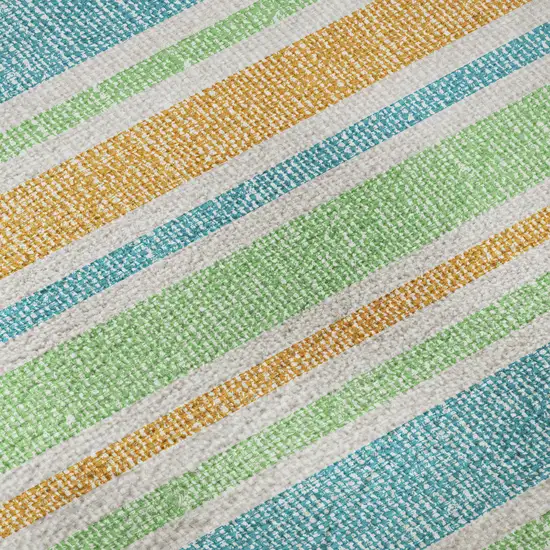 Teal And Orange Striped Washable Area Rug With UV Protection Photo 9