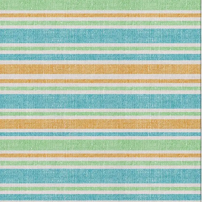 Teal And Orange Striped Washable Area Rug With UV Protection Photo 2