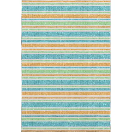 Teal And Orange Striped Washable Area Rug With UV Protection Photo 1