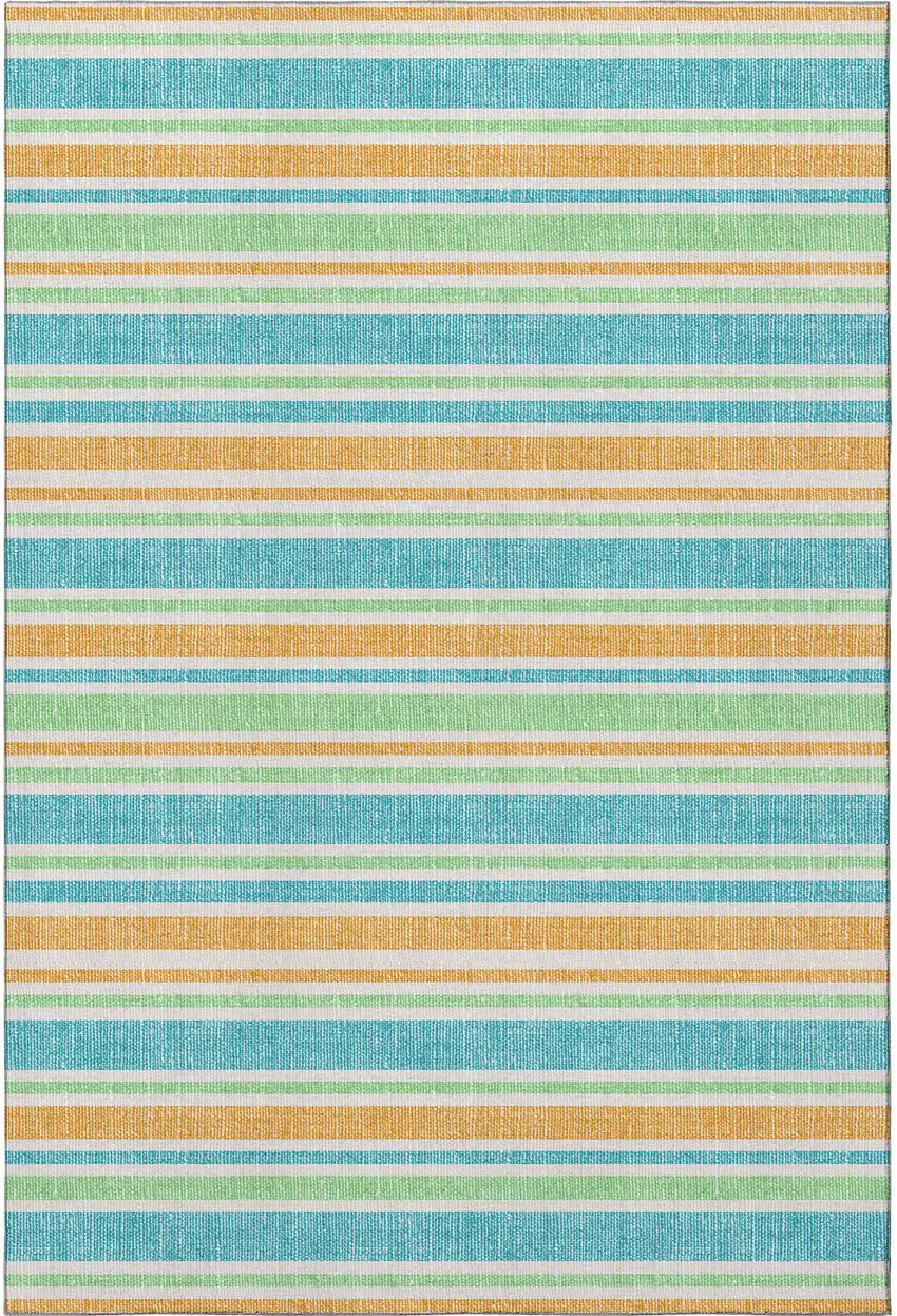 Teal And Orange Striped Washable Area Rug With UV Protection Photo 3