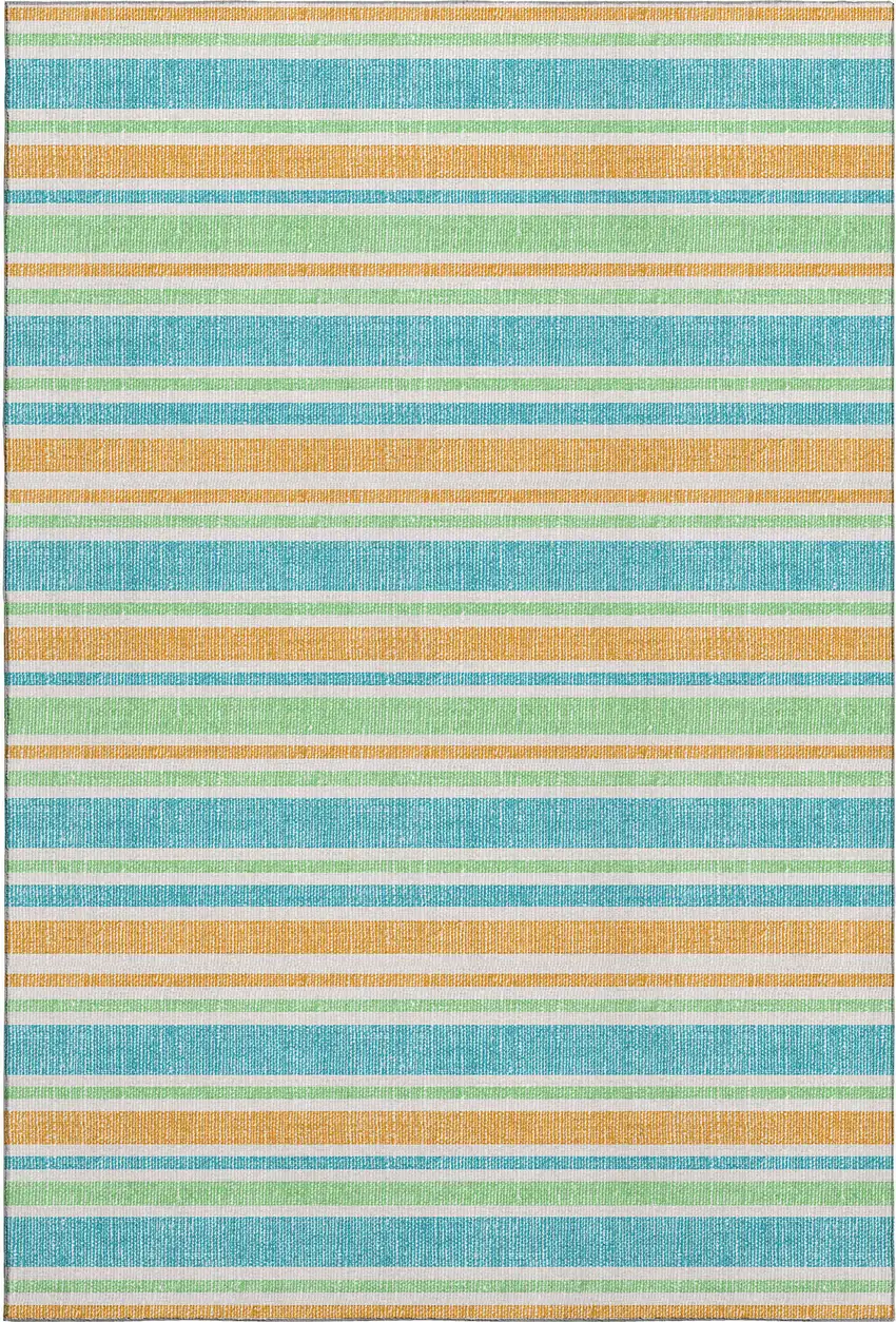 Teal And Orange Striped Washable Area Rug With UV Protection Photo 1