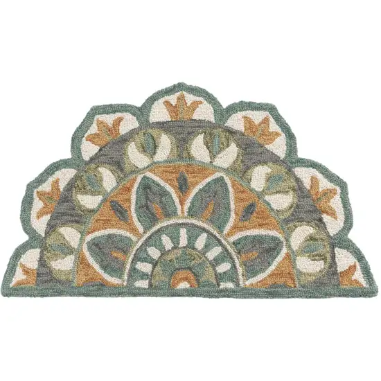 Teal And Orange Wool Medallion Hand Tufted Half Circle Rug Photo 3