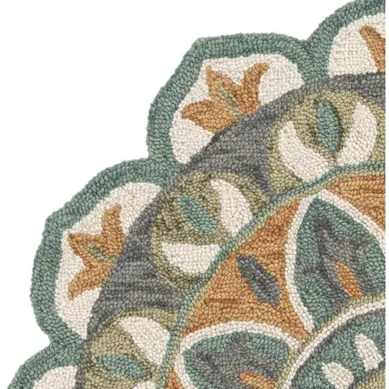 Teal And Orange Wool Medallion Hand Tufted Half Circle Rug Photo 5