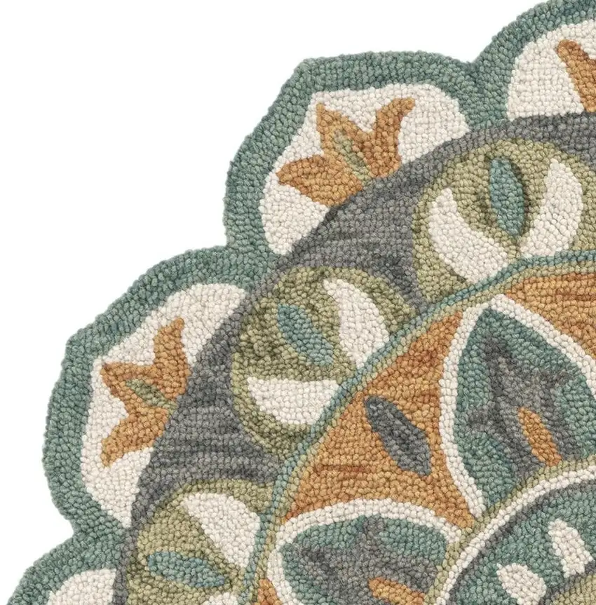 Teal And Orange Wool Medallion Hand Tufted Half Circle Rug Photo 5