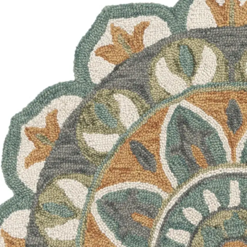 Teal And Orange Wool Medallion Hand Tufted Half Circle Rug Photo 1
