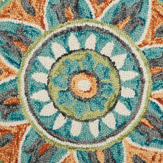 Teal And Orange Wool Medallion Hand Tufted Half Circle Rug Photo 8