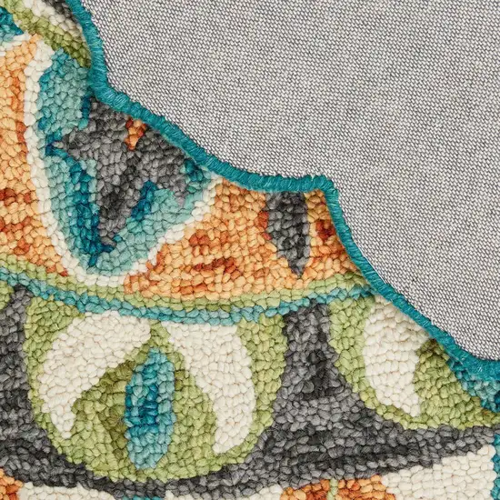 Teal And Orange Wool Medallion Hand Tufted Half Circle Rug Photo 7