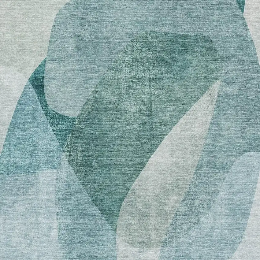 Teal And Pale Aqua Abstract Washable Area Rug With UV Protection Photo 3