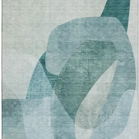 Teal And Pale Aqua Abstract Washable Area Rug With UV Protection Photo 4