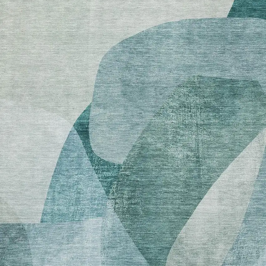 Teal And Pale Aqua Abstract Washable Area Rug With UV Protection Photo 3