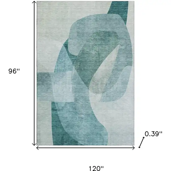 Teal And Pale Aqua Abstract Washable Area Rug With UV Protection Photo 9