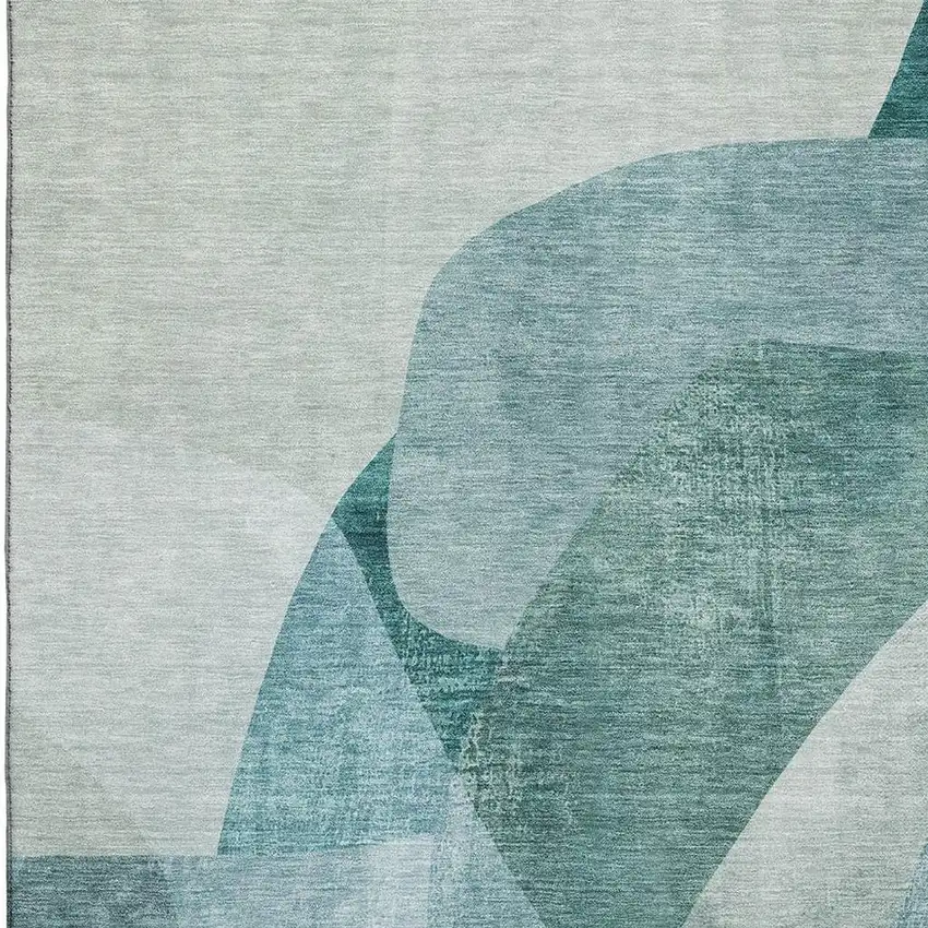 Teal And Pale Aqua Abstract Washable Area Rug With UV Protection Photo 3